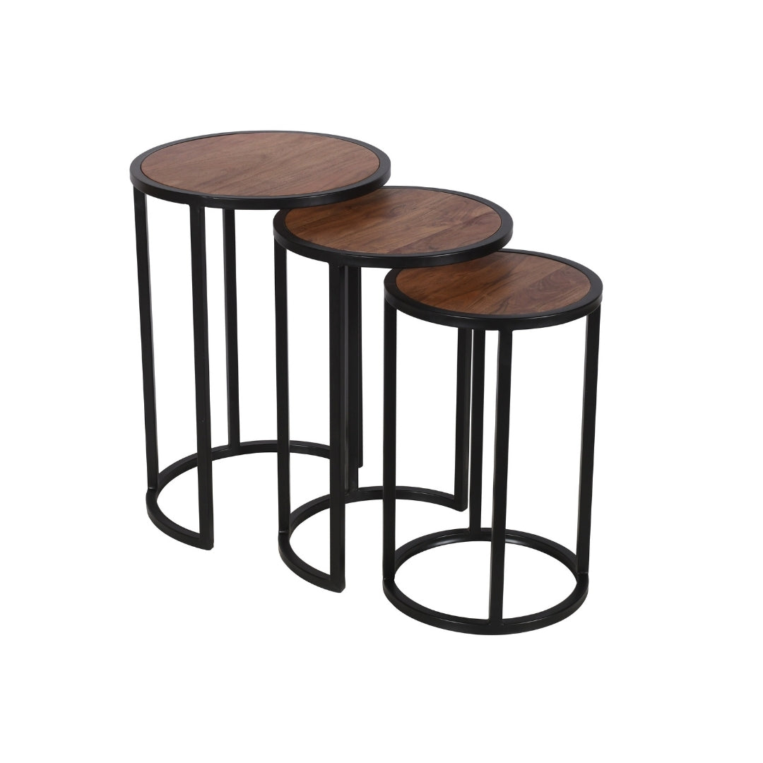 Modern Industrial Round Nesting Side Tables - Set of 3
