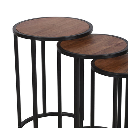 Modern Industrial Round Nesting Side Tables - Set of 3