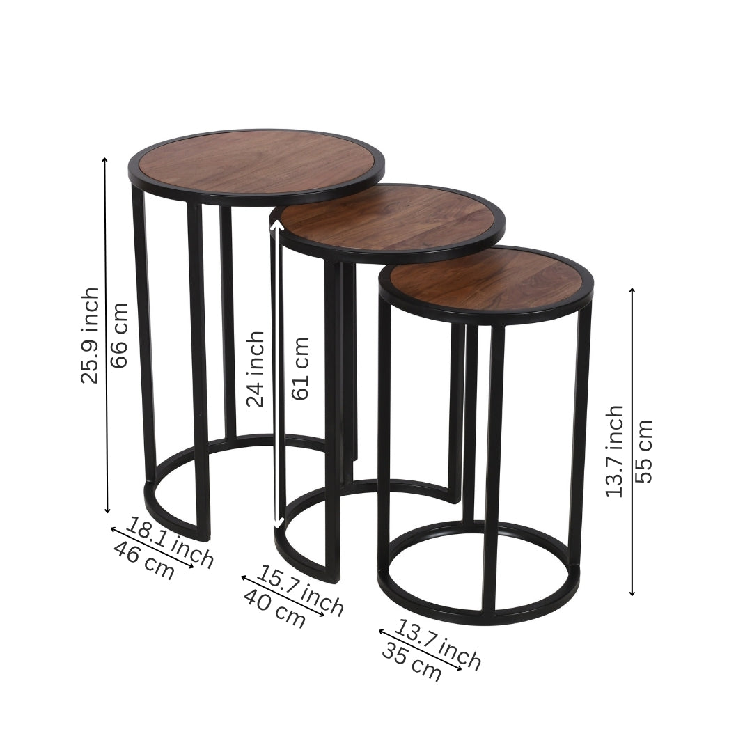 Modern Industrial Round Nesting Side Tables - Set of 3