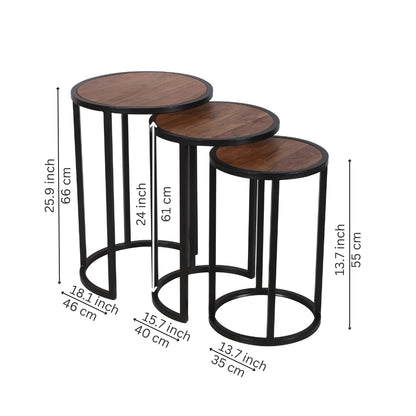 Modern Industrial Round Nesting Side Tables - Set of 3