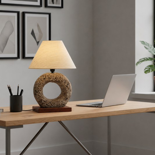 Modern Abstract Stone Table Lamp with Fabric Shade