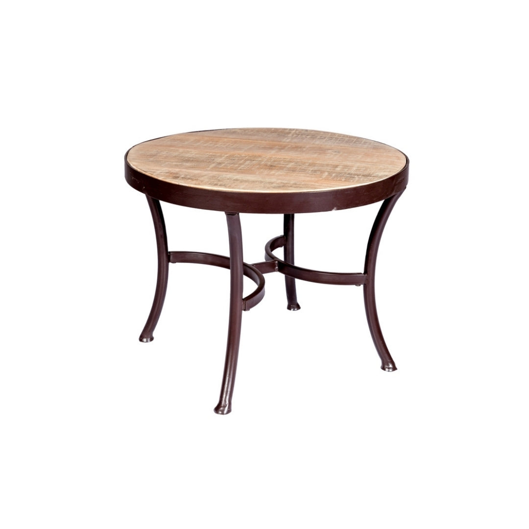 Industrial Round Coffee Table with Weathered Wood Top