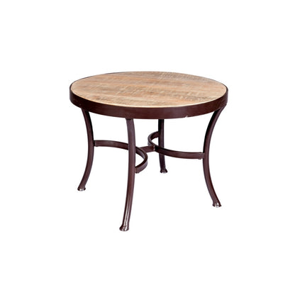 Industrial Round Coffee Table with Weathered Wood Top