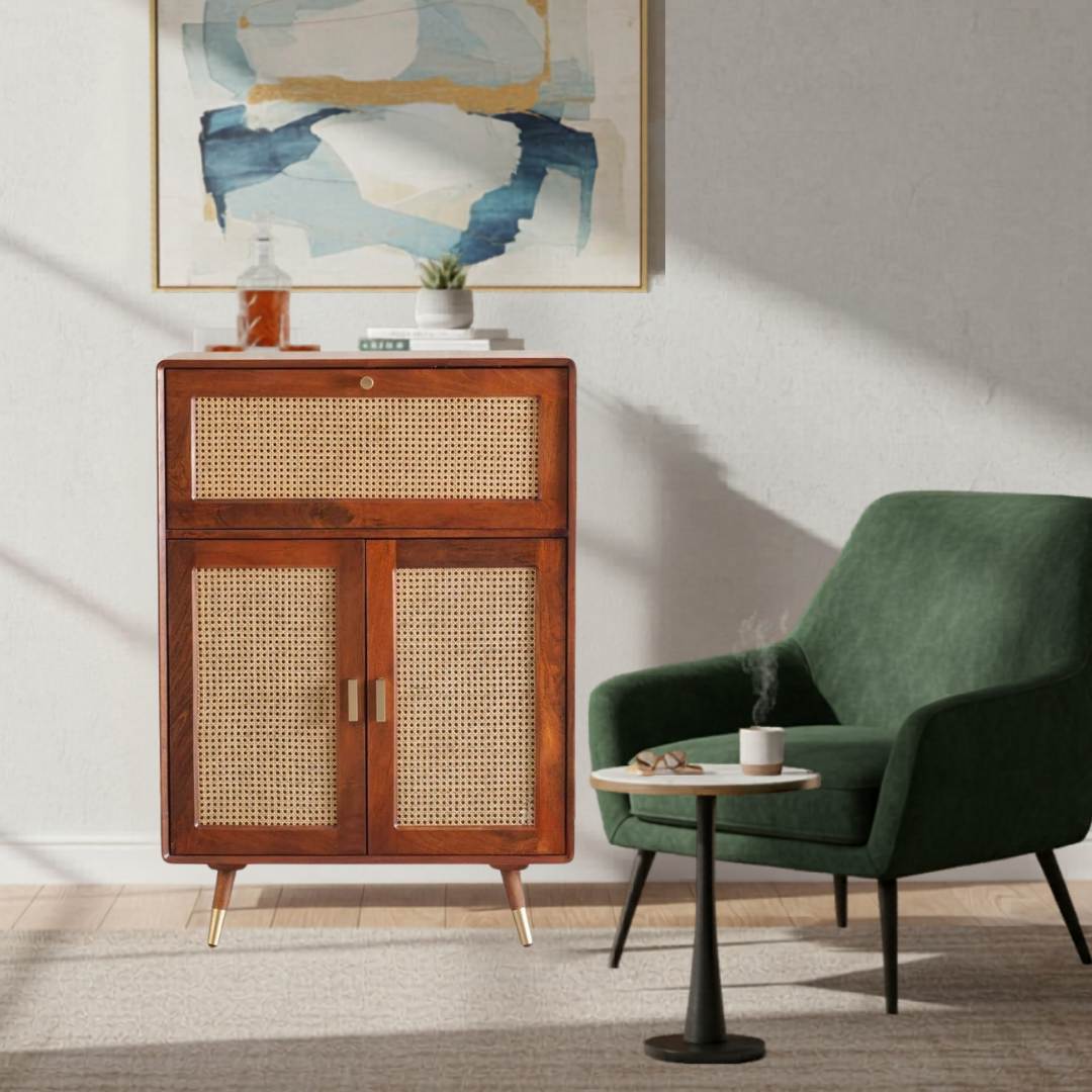 modern wood bar cabinet with wine rack glass holder and storage shelves for home bar setup