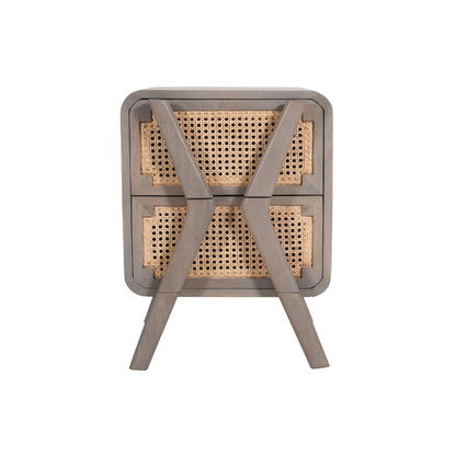 Scandinavian Cane Bedside Table with 2 Drawers – Grey Finish