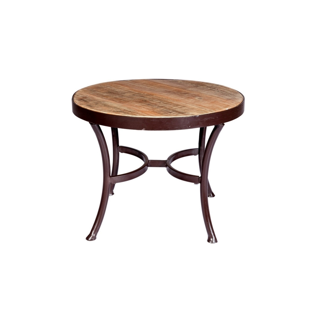 Industrial Round Coffee Table with Weathered Wood Top