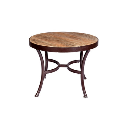 Industrial Round Coffee Table with Weathered Wood Top