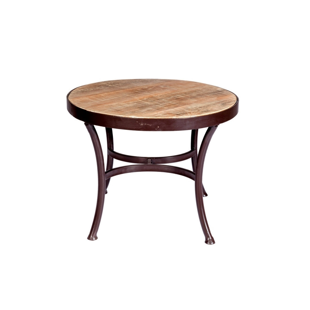 Industrial Round Coffee Table with Weathered Wood Top