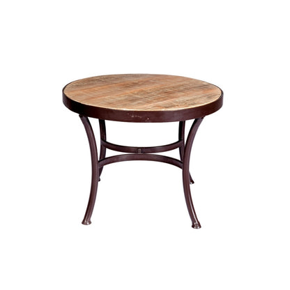 Industrial Round Coffee Table with Weathered Wood Top