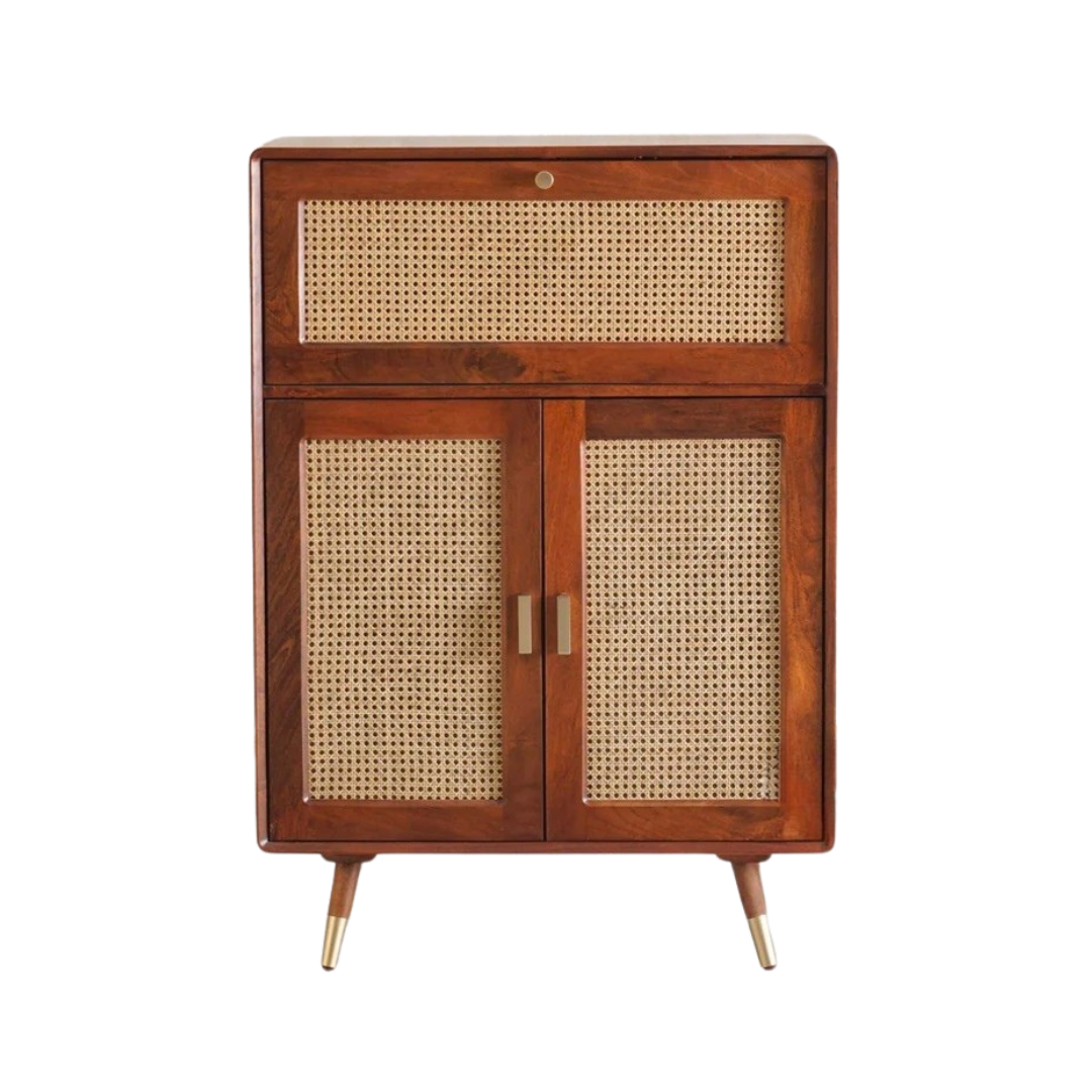 modern wood bar cabinet with wine rack glass holder and storage shelves for home bar setup