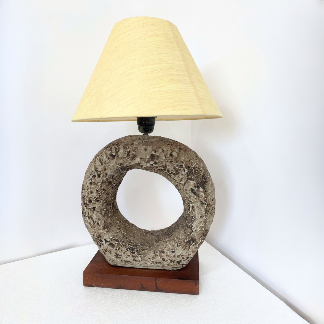 Modern Abstract Stone Table Lamp with Fabric Shade