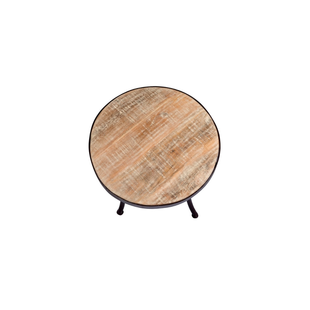 Industrial Round Coffee Table with Weathered Wood Top
