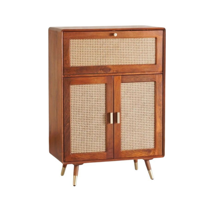 modern wood bar cabinet with wine rack glass holder and storage shelves for home bar setup