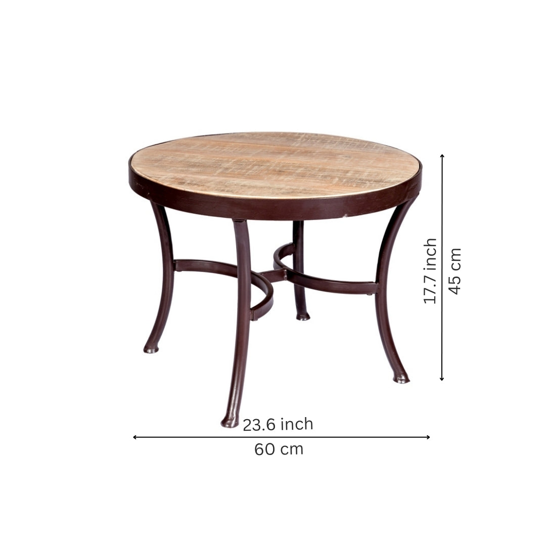 Industrial Round Coffee Table with Weathered Wood Top