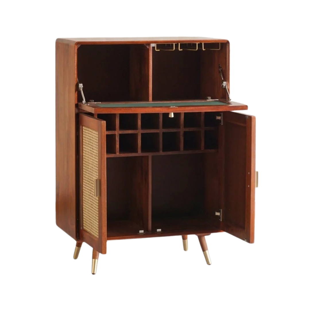 modern wood bar cabinet with wine rack glass holder and storage shelves for home bar setup