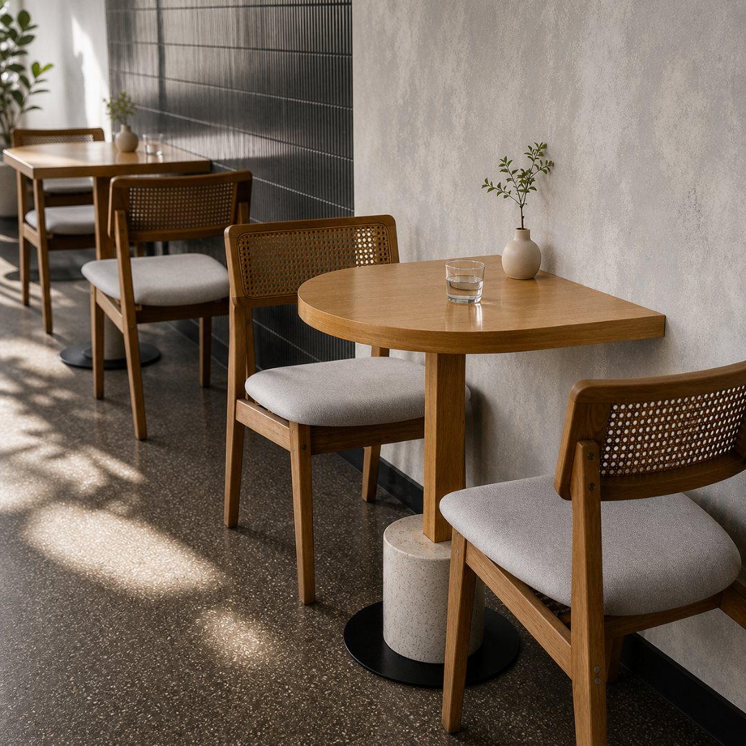 D-Shape Wooden Café Table with Marble Base