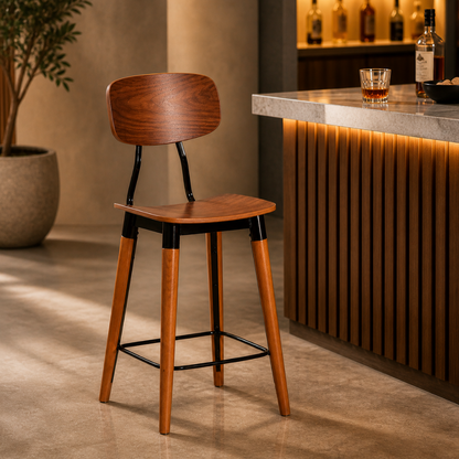 Walnut Modern Industrial Counter Stool