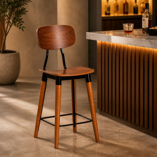 Walnut Modern Industrial Counter Stool