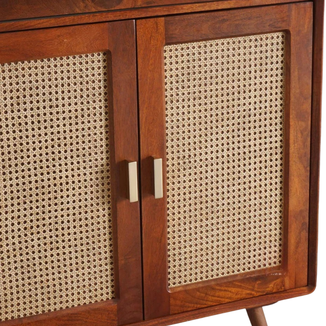 modern wood bar cabinet with wine rack glass holder and storage shelves for home bar setup