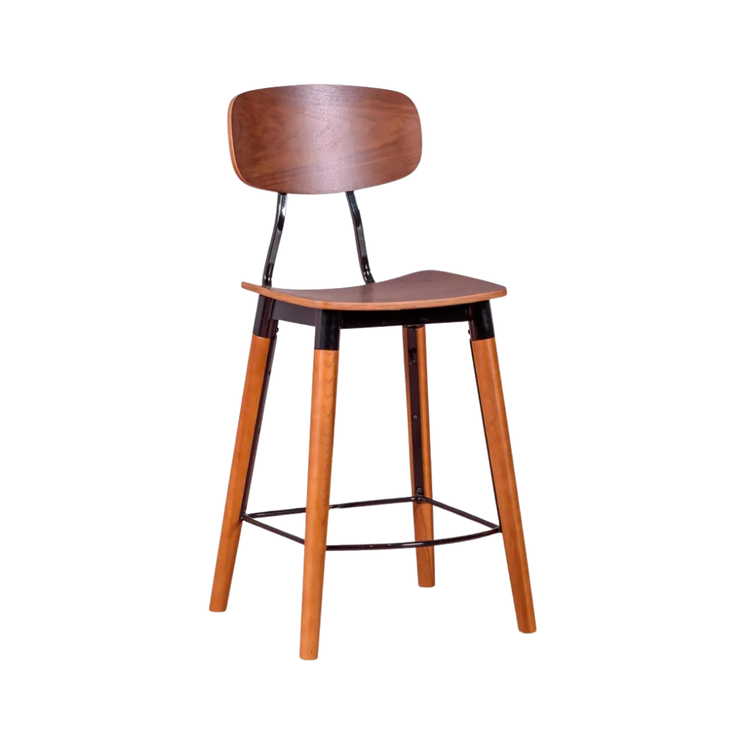 Walnut Modern Industrial Counter Stool