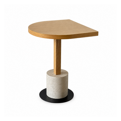 D-Shape Wooden Café Table with Marble Base