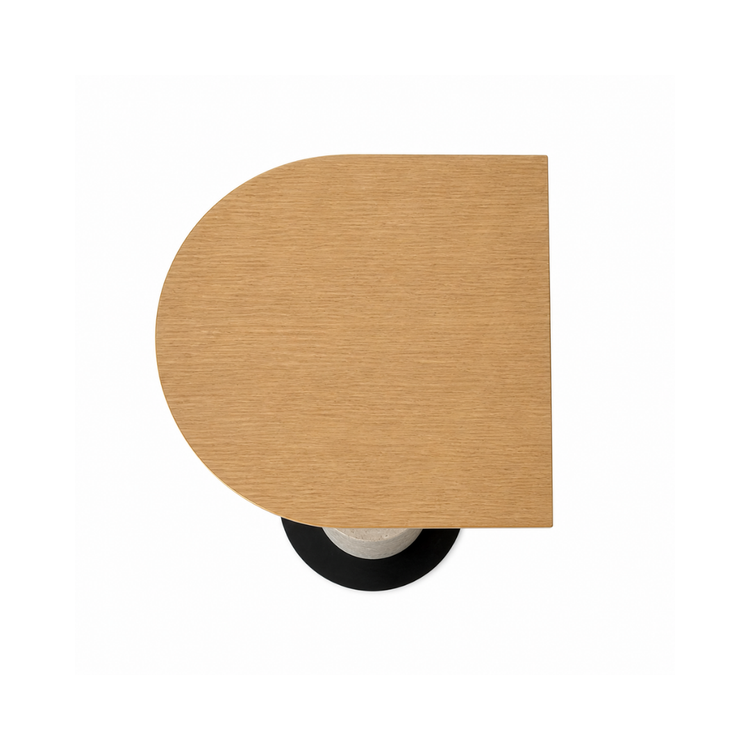 D-Shape Wooden Café Table with Marble Base