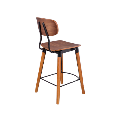 Walnut Modern Industrial Counter Stool