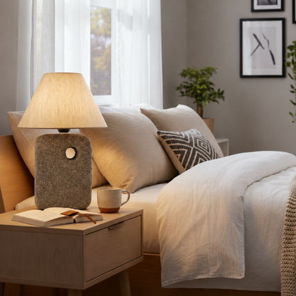 Modern Black Stone Texture Table Lamp with White Shade