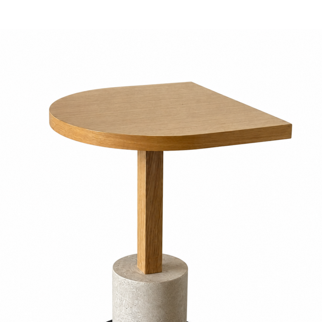 D-Shape Wooden Café Table with Marble Base