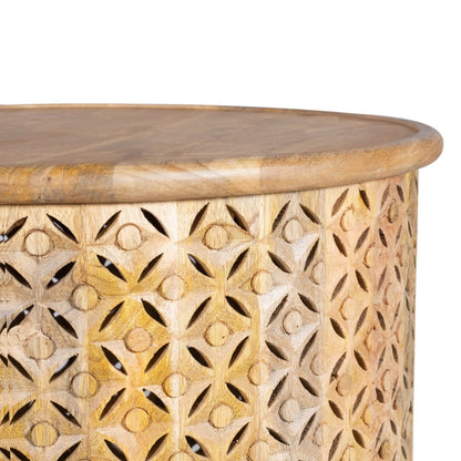 Carved Lattice Wooden Drum Coffee Table
