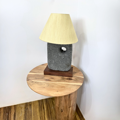 Modern Black Stone Texture Table Lamp with White Shade