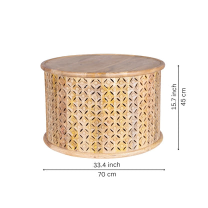 Carved Lattice Wooden Drum Coffee Table