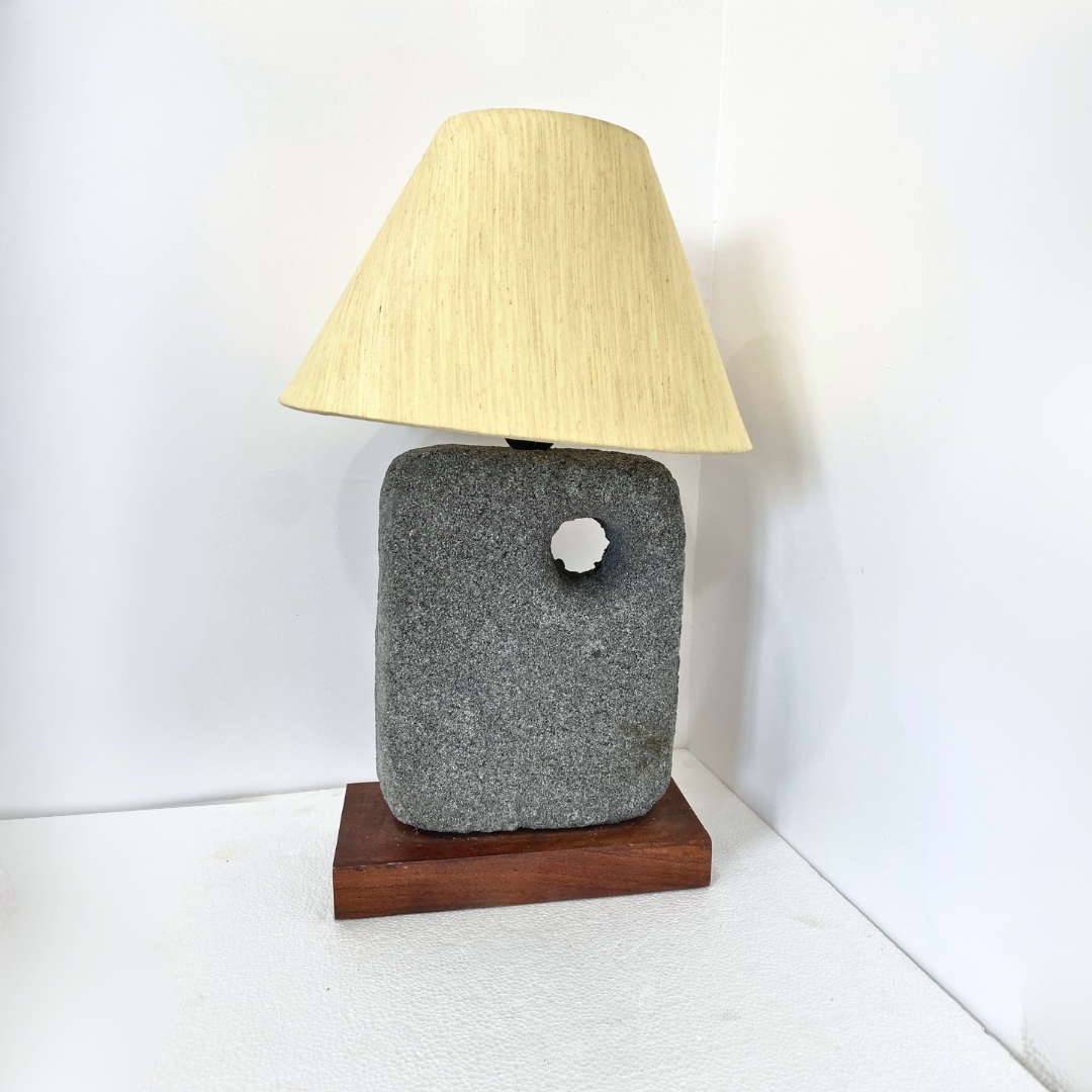 Modern Black Stone Texture Table Lamp with White Shade