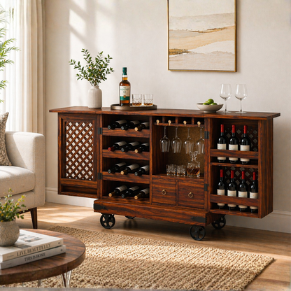 large wood bar cabinet with wine rack glass holder drawers and storage shelves for home bar furniture