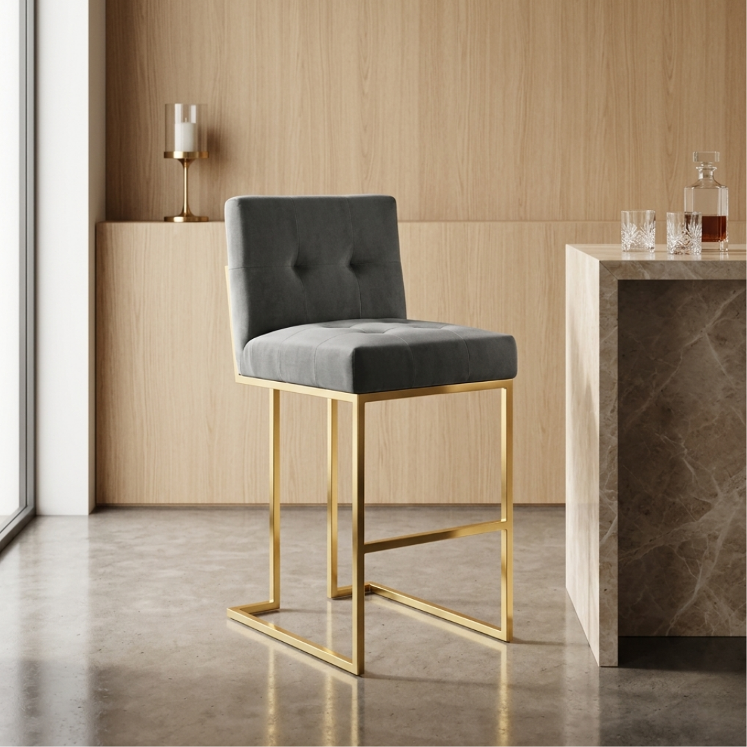 Grey & Golden Stainless Steel Bar Stool Chair