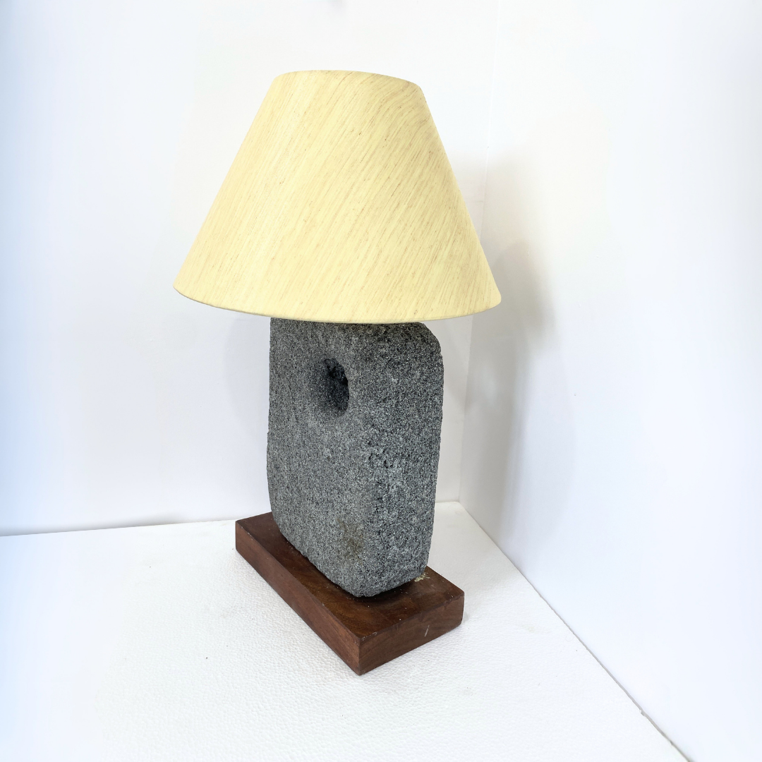 Modern Black Stone Texture Table Lamp with White Shade