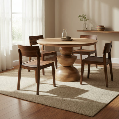 Merlin Mango Wood Round Dining Table With 4 Seater Chair-Dining Table Set