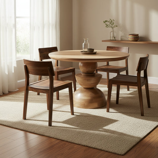 Merlin Mango Wood Round Dining Table With 4 Seater Chair-Dining Table Set