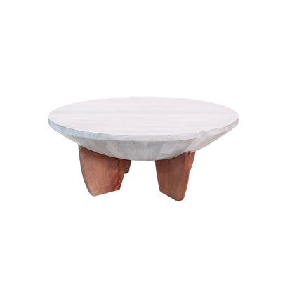 Sculptural Round Coffee Table with Wood Base