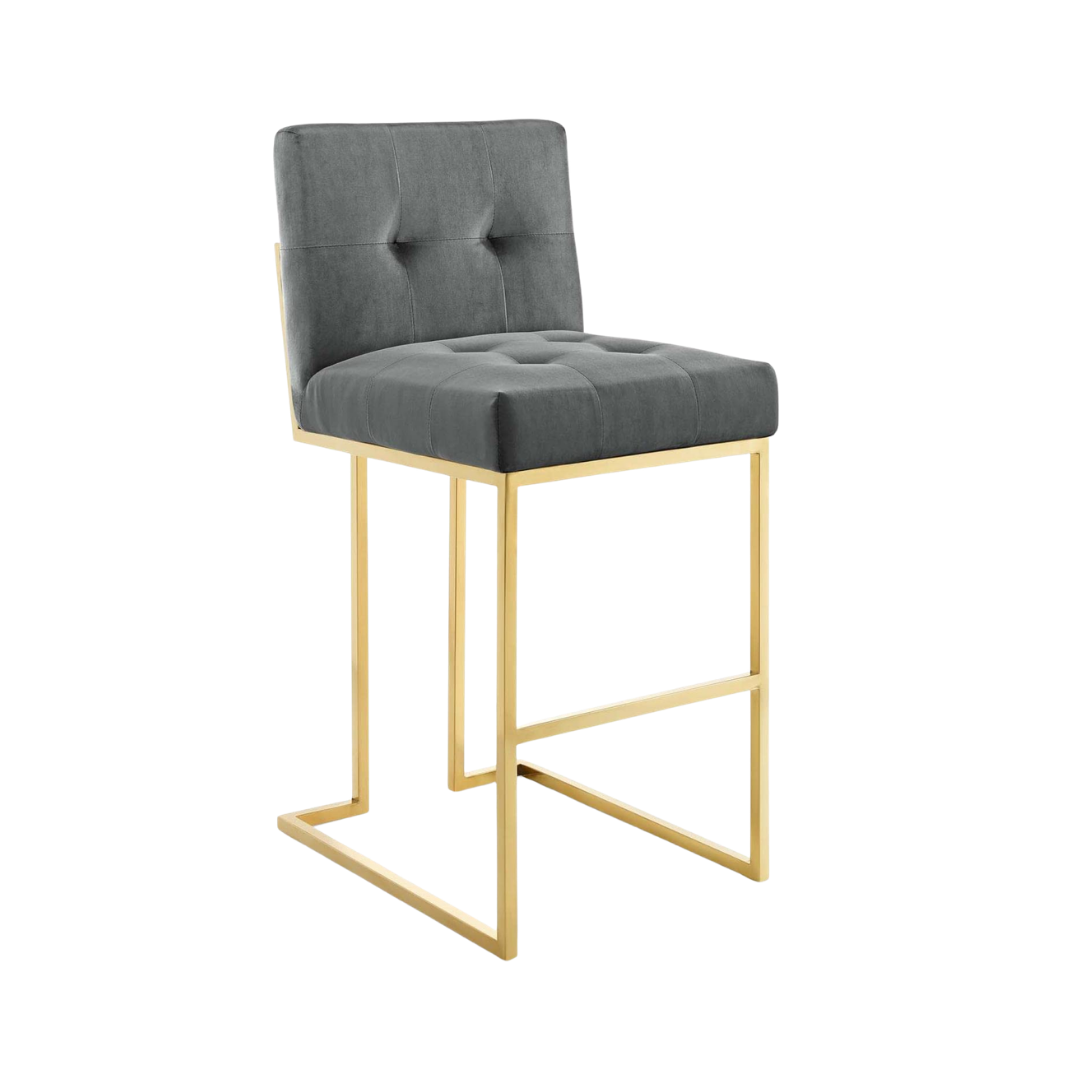 Grey & Golden Stainless Steel Bar Stool Chair