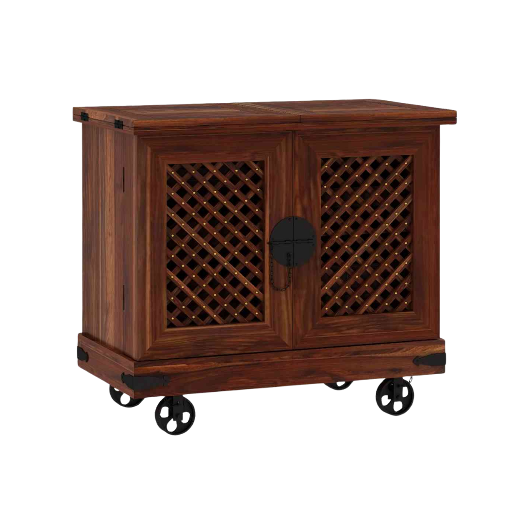 large wood bar cabinet with wine rack glass holder drawers and storage shelves for home bar furniture