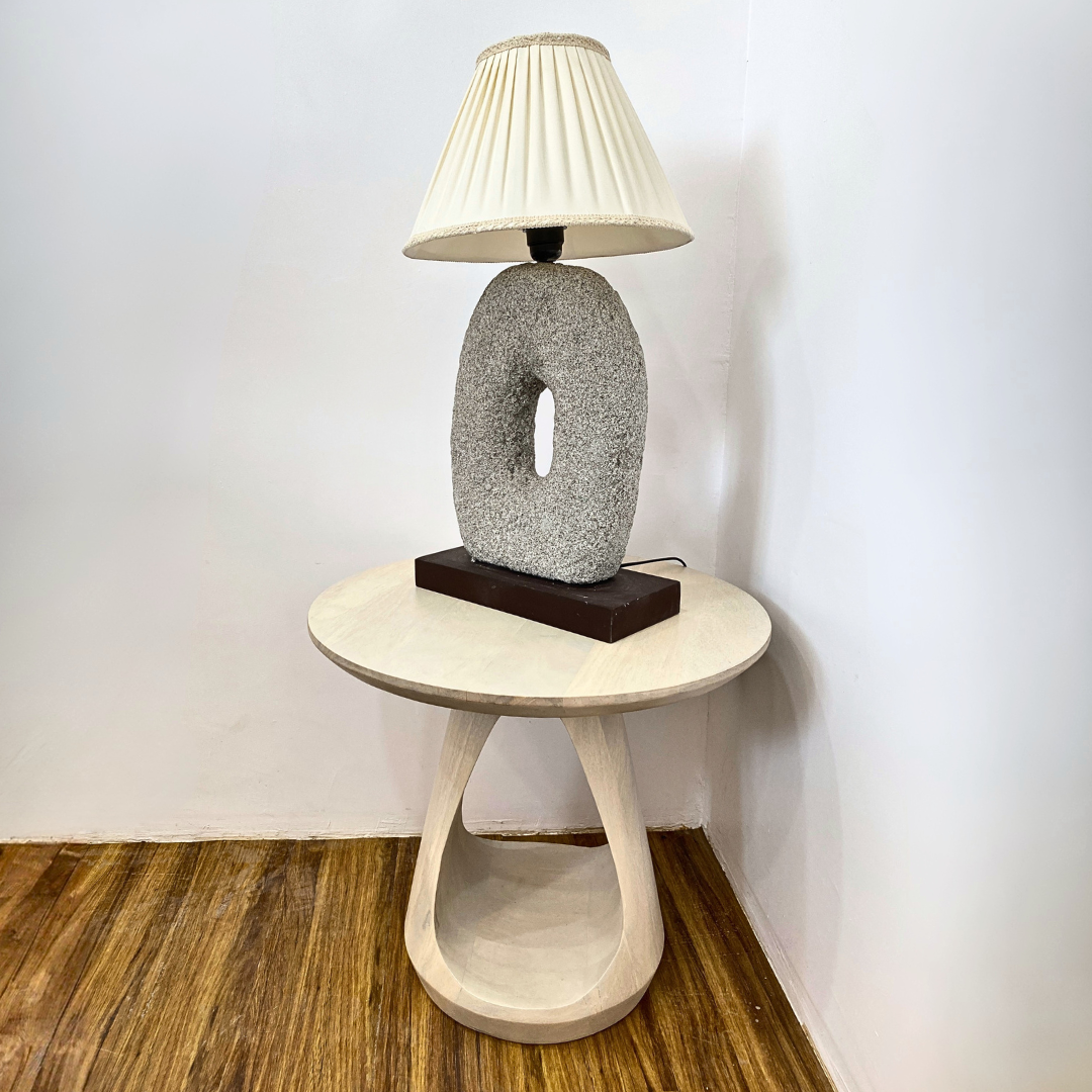 Organic Stone Pebble Table Lamp with Wood Base
