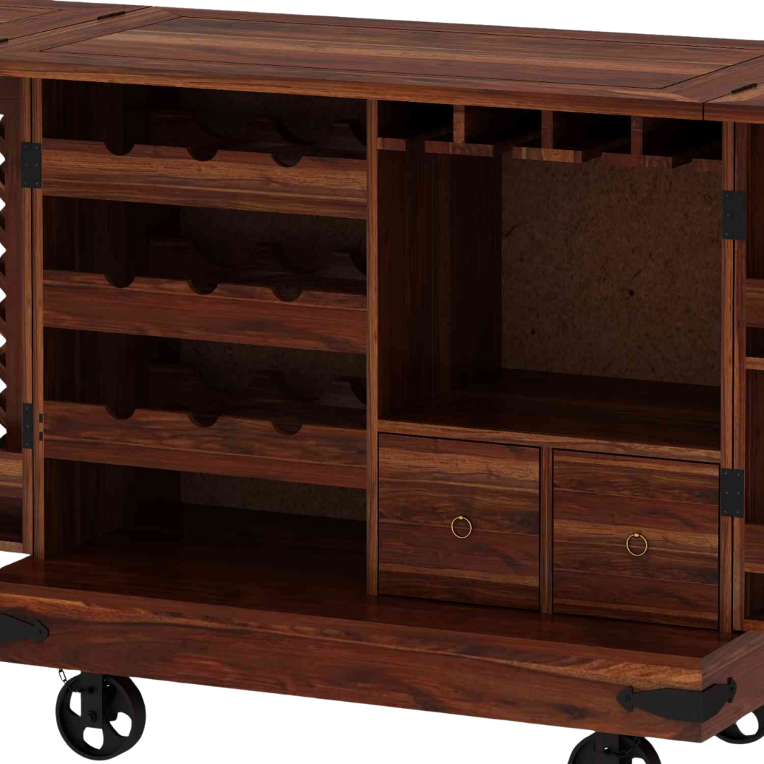 large wood bar cabinet with wine rack glass holder drawers and storage shelves for home bar furniture