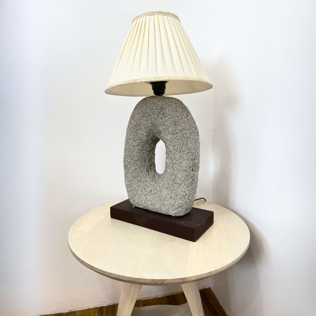 Organic Stone Pebble Table Lamp with Wood Base