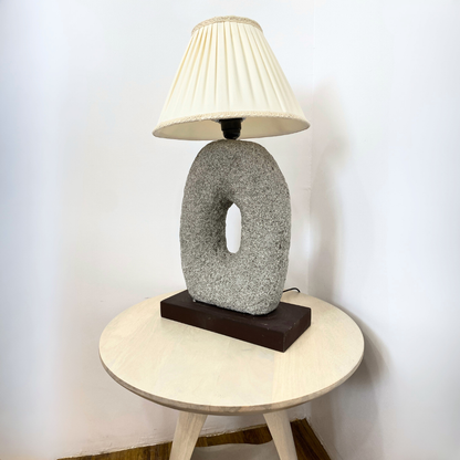 Organic Stone Pebble Table Lamp with Wood Base