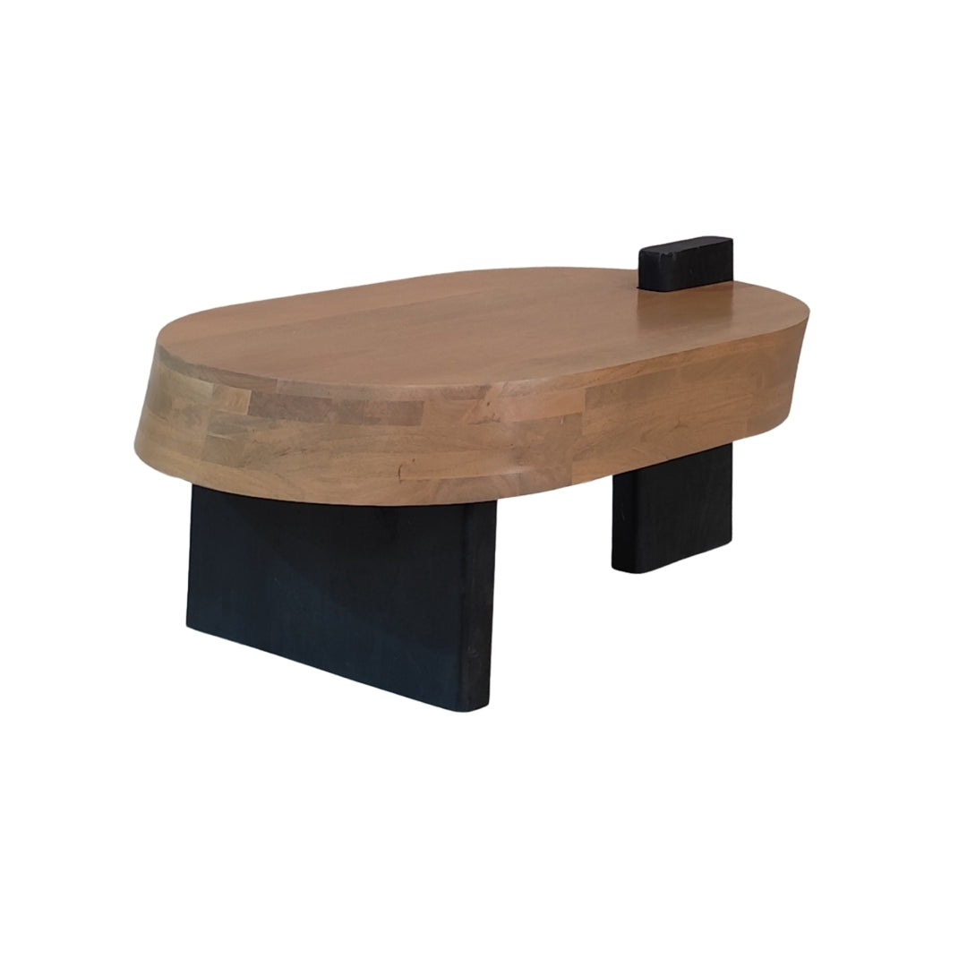 Sculptural Oval Wooden Coffee Table with Black Legs