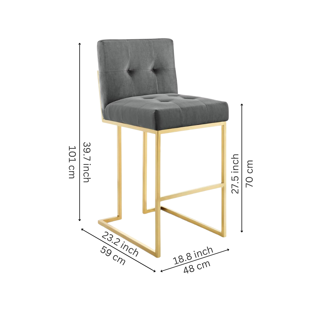 Grey & Golden Stainless Steel Bar Stool Chair