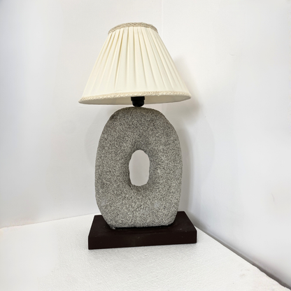 Organic Stone Pebble Table Lamp with Wood Base