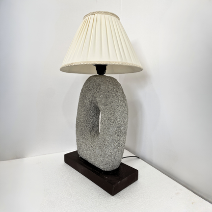 Organic Stone Pebble Table Lamp with Wood Base
