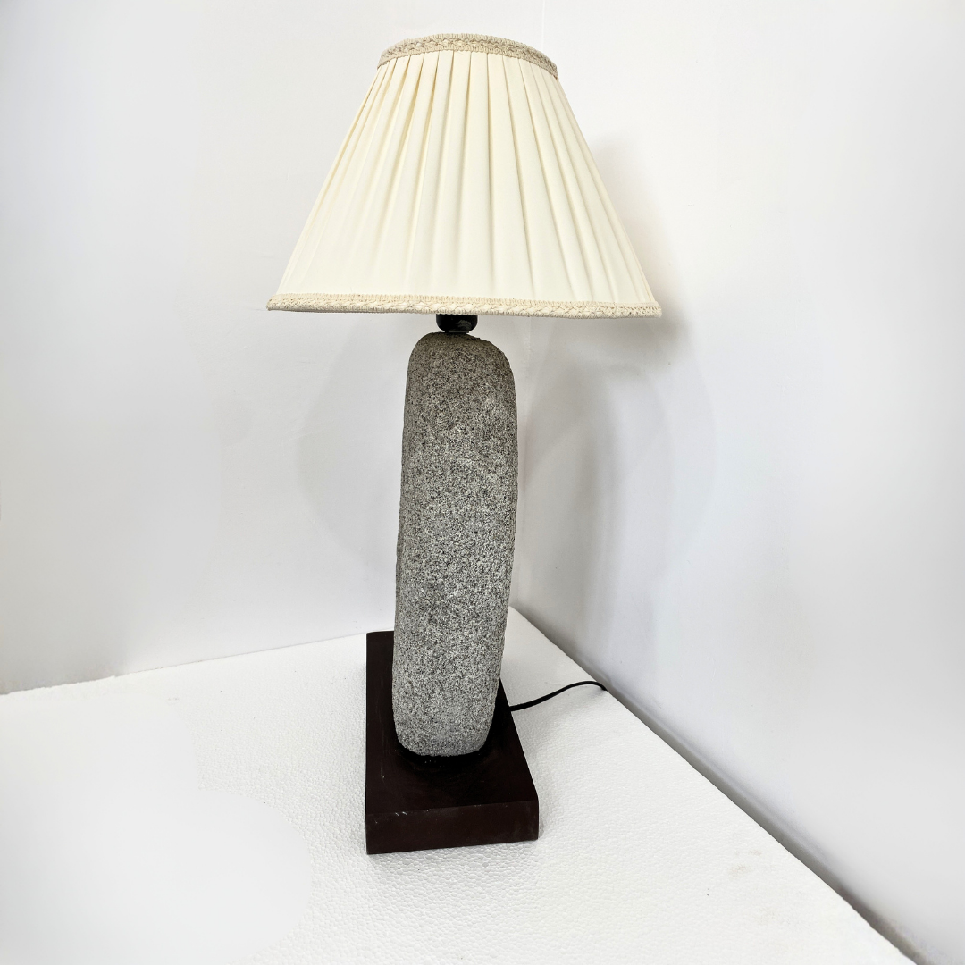 Organic Stone Pebble Table Lamp with Wood Base